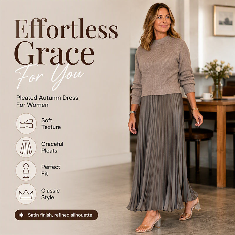 🌸LAST DAY SALE - 50% OFF!!✨ Effortless Elegance | Women's Pleated Round-Neck Maxi Dress 🌟