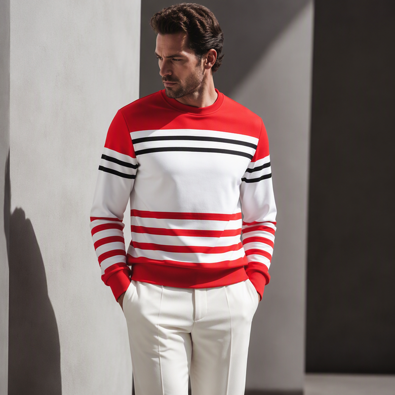 Men's Striped Colorblock Long Sleeve Sweatshirt