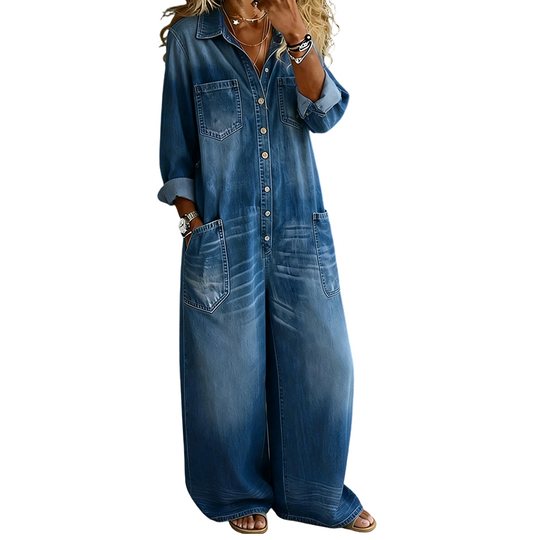 Women's Casual Long Sleeve Denim Jumpsuit
