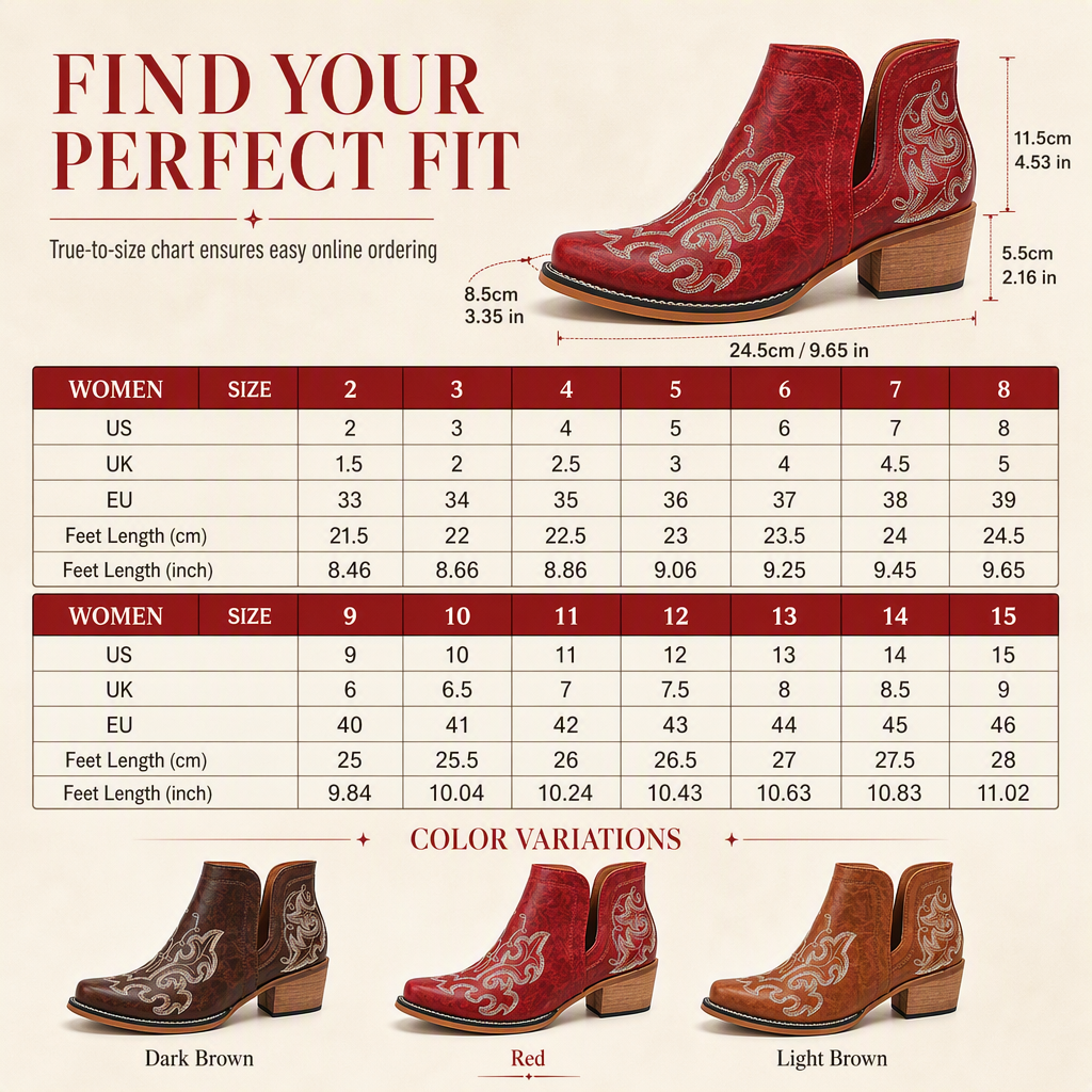 🤠 Western Charm | Women's V-Cut Embroidered Block-Heel Ankle Boots