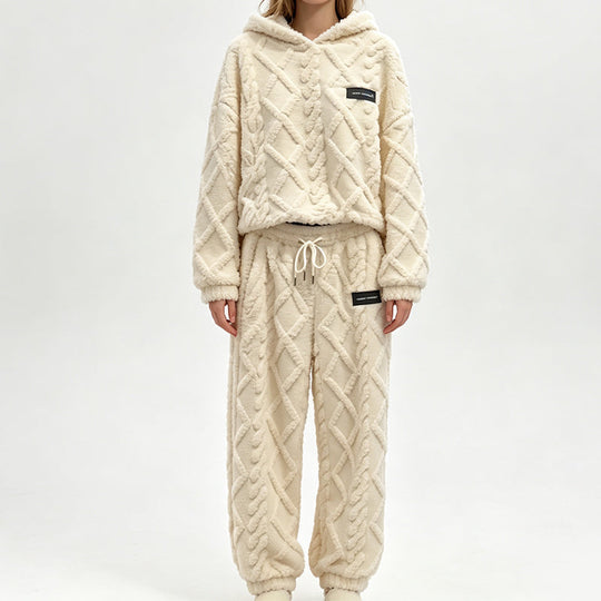 Women's Plush Cable Knit Hoodie & Pants Set