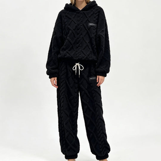 Women's Plush Cable Knit Hoodie & Pants Set
