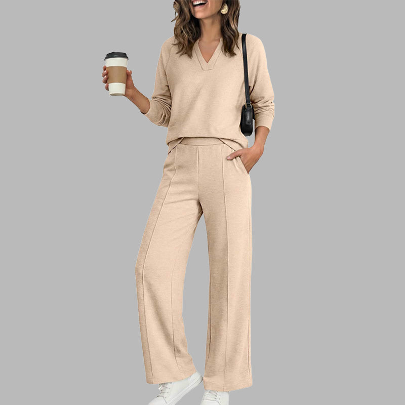 ✨Women's Casual V-Neck Top & Wide-Leg Pants