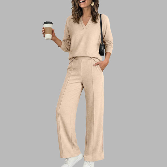 ✨Women's Casual V-Neck Top & Wide-Leg Pants