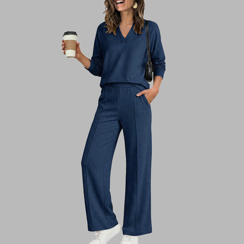 ✨Women's Casual V-Neck Top & Wide-Leg Pants
