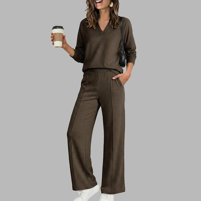 ✨Women's Casual V-Neck Top & Wide-Leg Pants