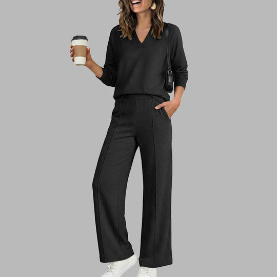 ✨Women's Casual V-Neck Top & Wide-Leg Pants