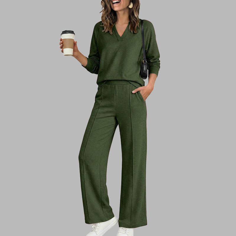 ✨Women's Casual V-Neck Top & Wide-Leg Pants