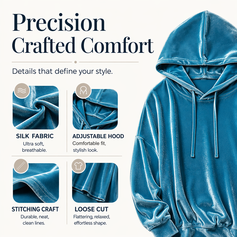 👚✨Women's Loose-Fit Velvet Drawstring Pullover Sweatshirt