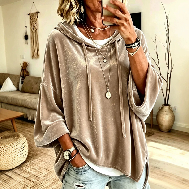 👚✨Women's Loose-Fit Velvet Drawstring Pullover Sweatshirt
