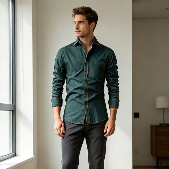 🏷️ Factory-Direct Deal | Men's Lightweight Denim Long-Sleeve Shirt