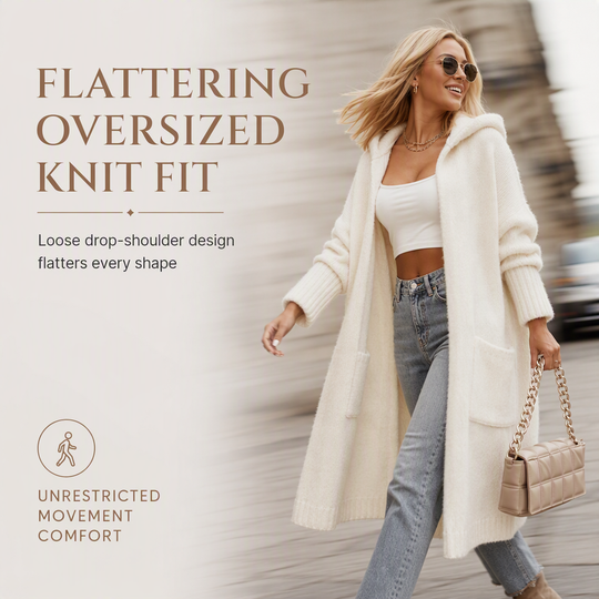🧶 Cozy Long-Line Fit, Statement Back Detail | Women's Hooded Knit Cardigan ⚡