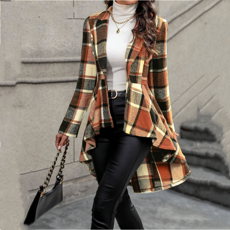 🎀 ✨Women's Plaid High-Low Peplum Coat