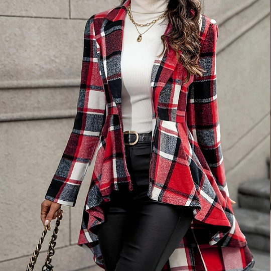 🎀 ✨Women's Plaid High-Low Peplum Coat