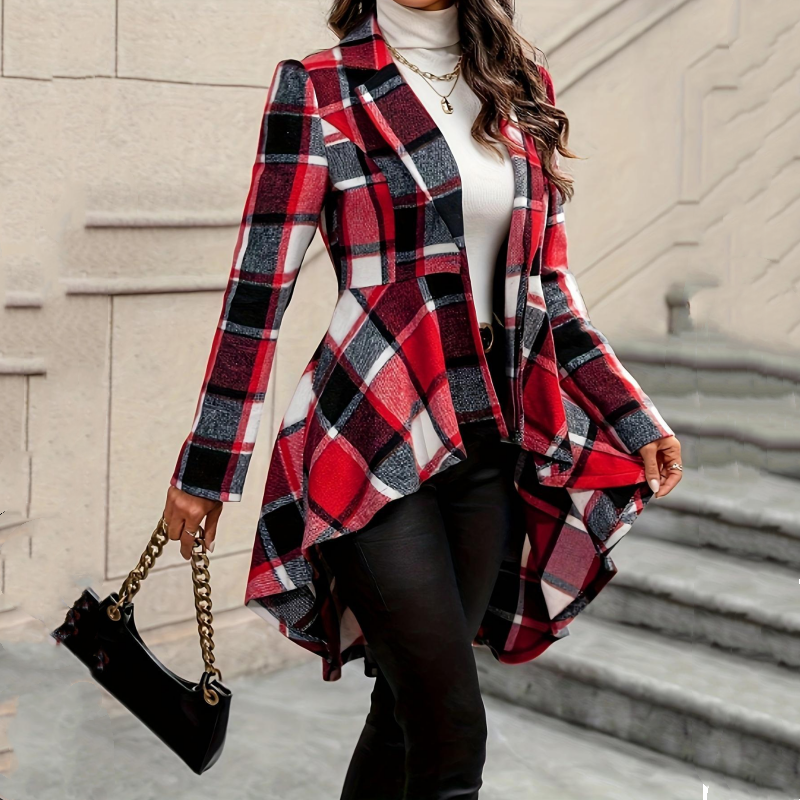🎀 ✨Women's Plaid High-Low Peplum Coat