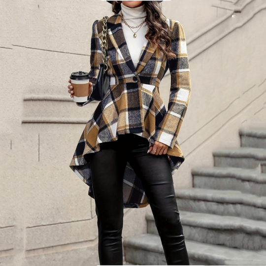 🎀 ✨Women's Plaid High-Low Peplum Coat