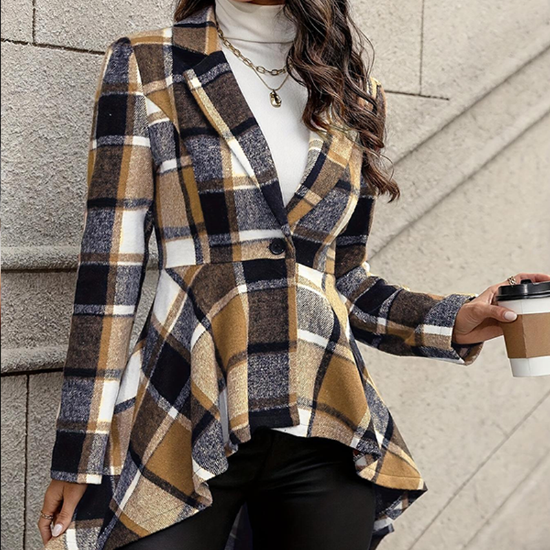 🎀 ✨Women's Plaid High-Low Peplum Coat
