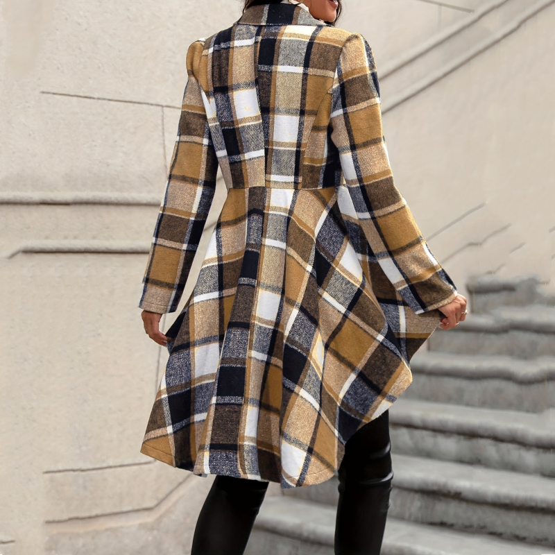 🎀 ✨Women's Plaid High-Low Peplum Coat
