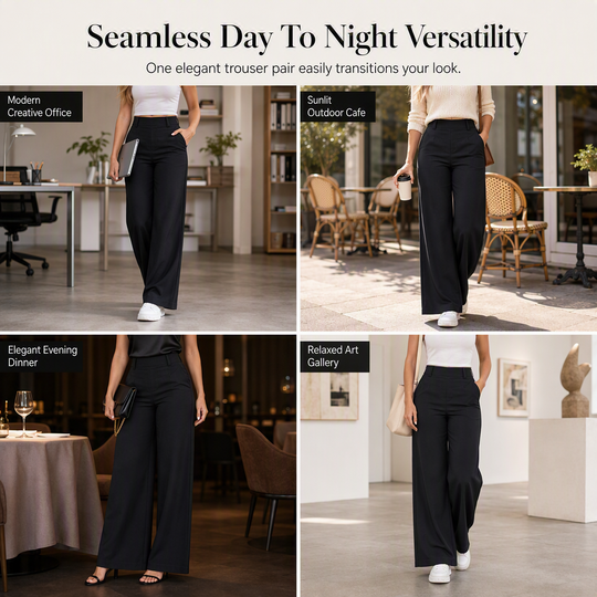 Women's Casual High Waisted Wide Leg Tailored Pants with Flowy Drape