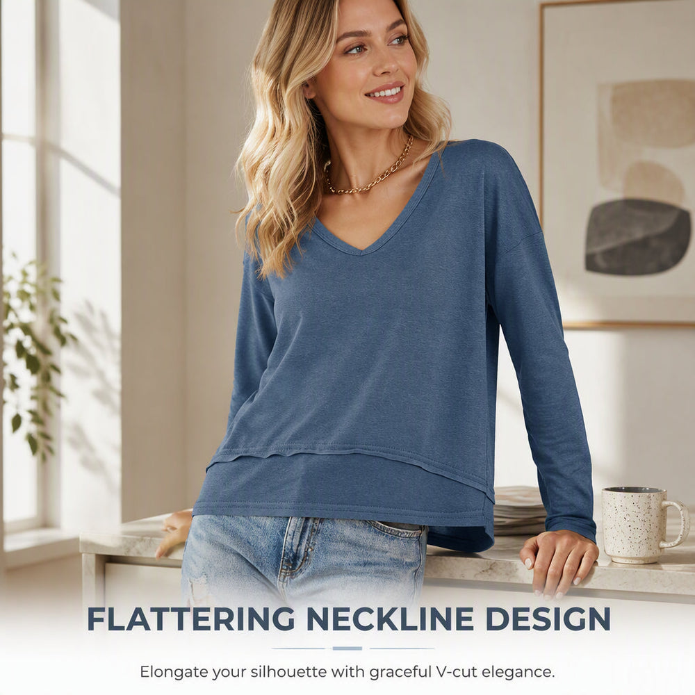 🥳AUTUMN HOT SALE🥳🍂50K+ SOLD!💥50% OFF!Women's V-Neck Loose Long Sleeve Top
