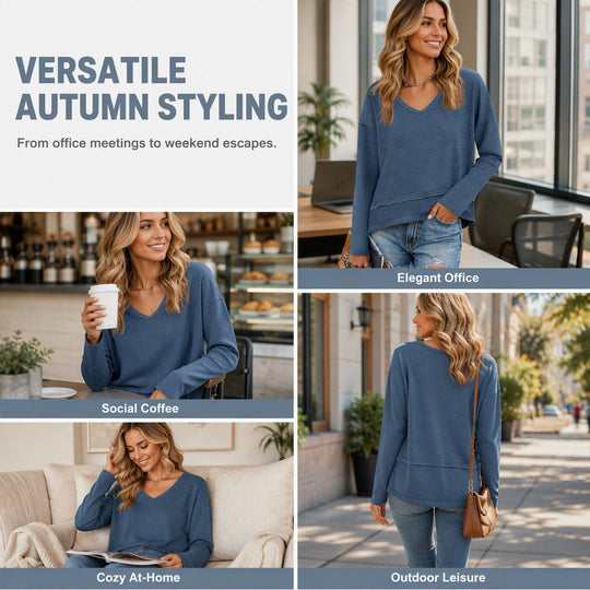 🥳AUTUMN HOT SALE🥳🍂50K+ SOLD!💥50% OFF!Women's V-Neck Loose Long Sleeve Top