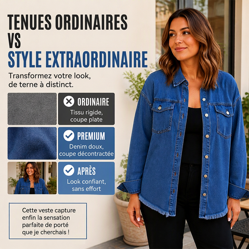 💖Black Friday Mega Deal – 50% off!💖💙 Women's Raw Edge Ripped Denim Jacket – Street Fashion, Multiple Pockets & Easy to Pair ✨