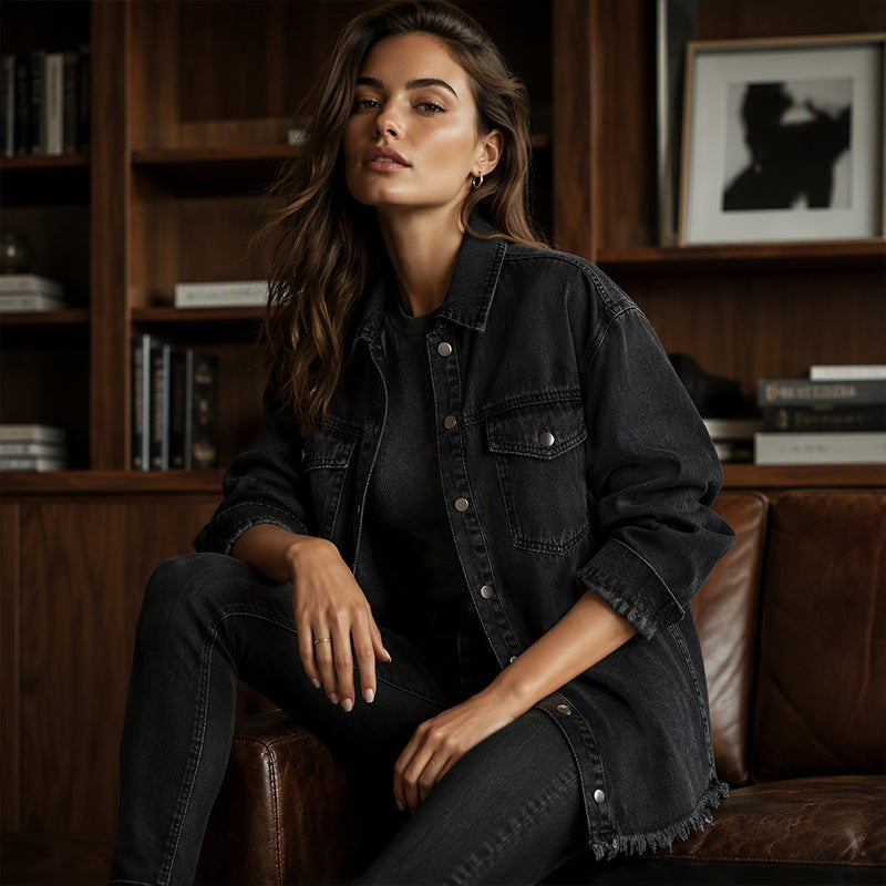 💖Black Friday Mega Deal – 50% off!💖💙 Women's Raw Edge Ripped Denim Jacket – Street Fashion, Multiple Pockets & Easy to Pair ✨