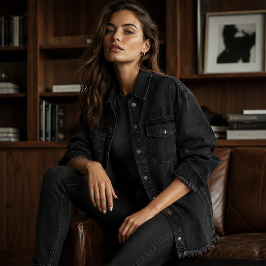 💖Black Friday Mega Deal – 50% off!💖💙 Women's Raw Edge Ripped Denim Jacket – Street Fashion, Multiple Pockets & Easy to Pair ✨