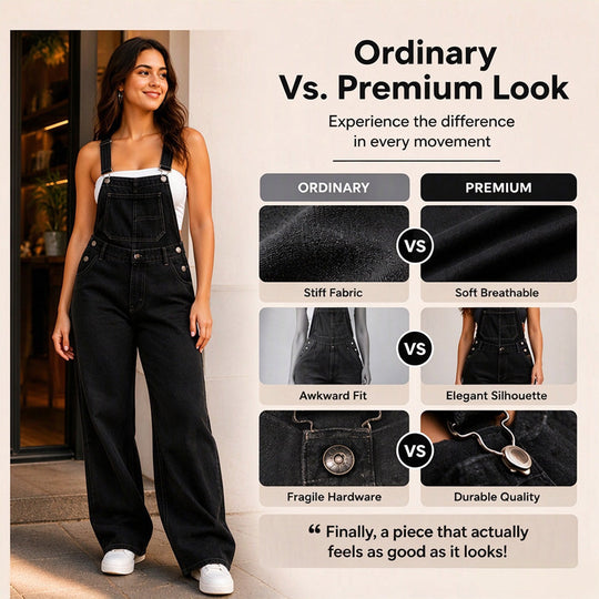 Women's Wide-Leg Denim Overalls with Pockets