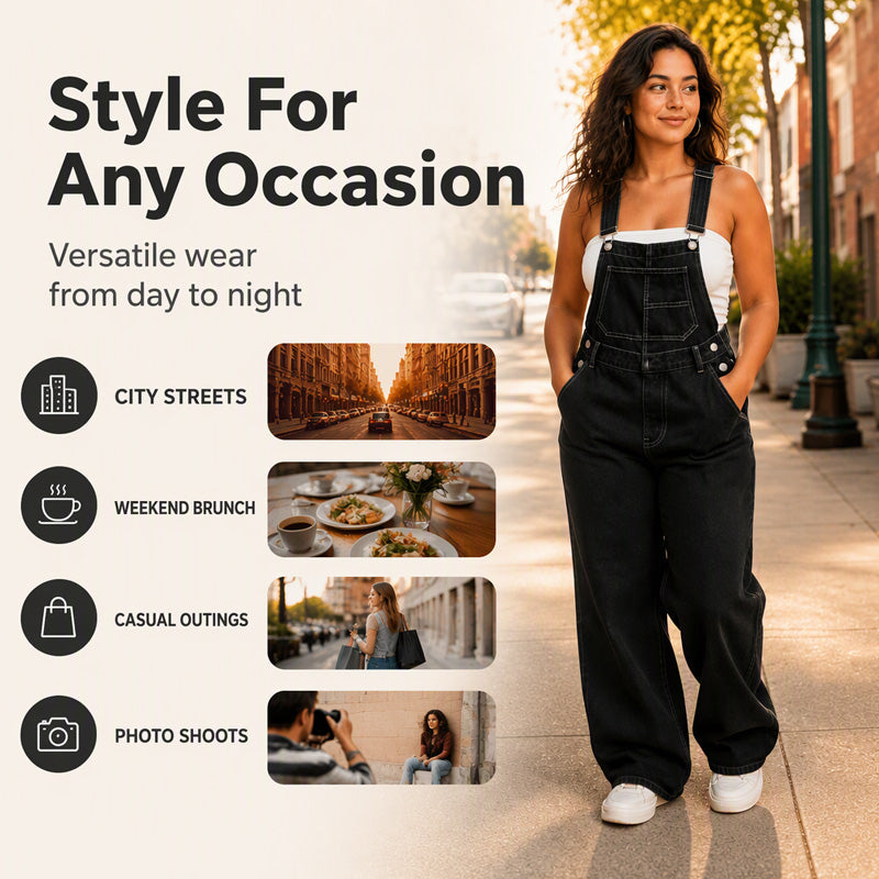 Women's Wide-Leg Denim Overalls with Pockets