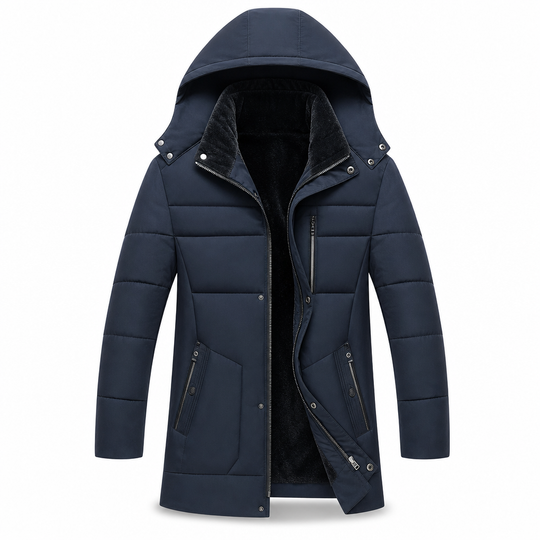 Men's Mid-Length Winter Padded Thickened Business Casual Cotton Coat for Middle-Aged Men