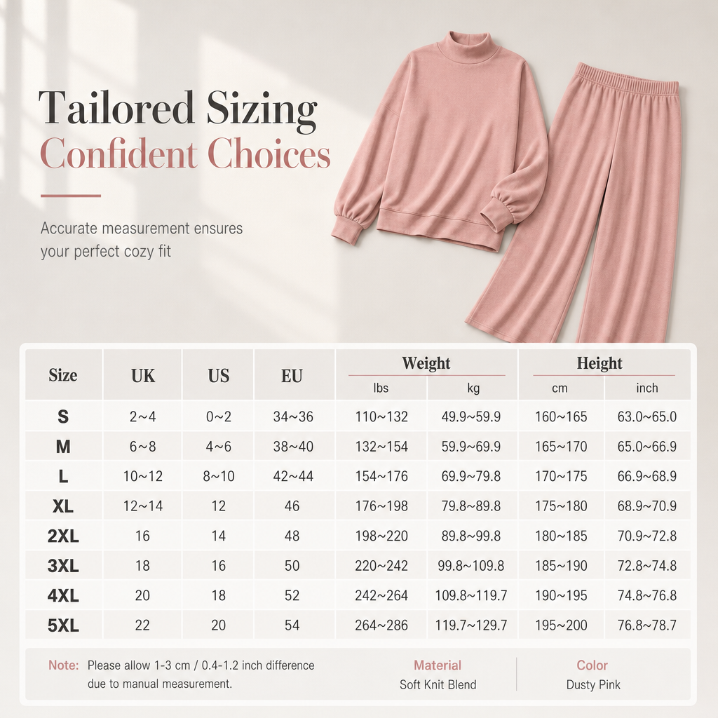 Women's Casual Two-Piece Knit Lounge Set with Mock Neck Long Sleeve Sweatshirt and High-Waisted Wide-Leg Pants