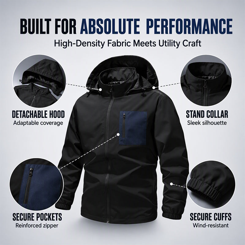 Men's Outdoor Windbreaker Jacket with Detachable Hood