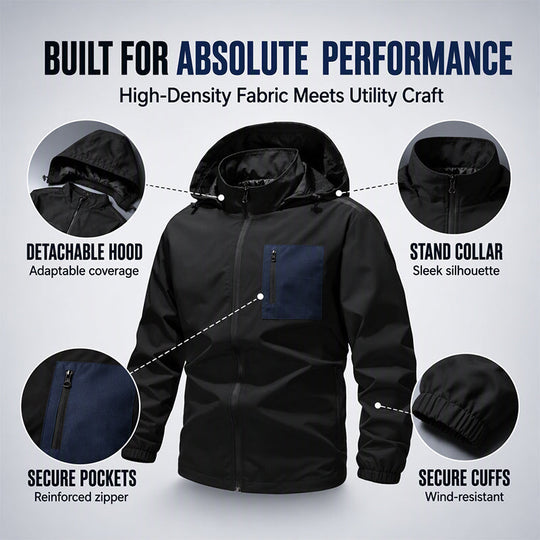 Men's Outdoor Windbreaker Jacket with Detachable Hood