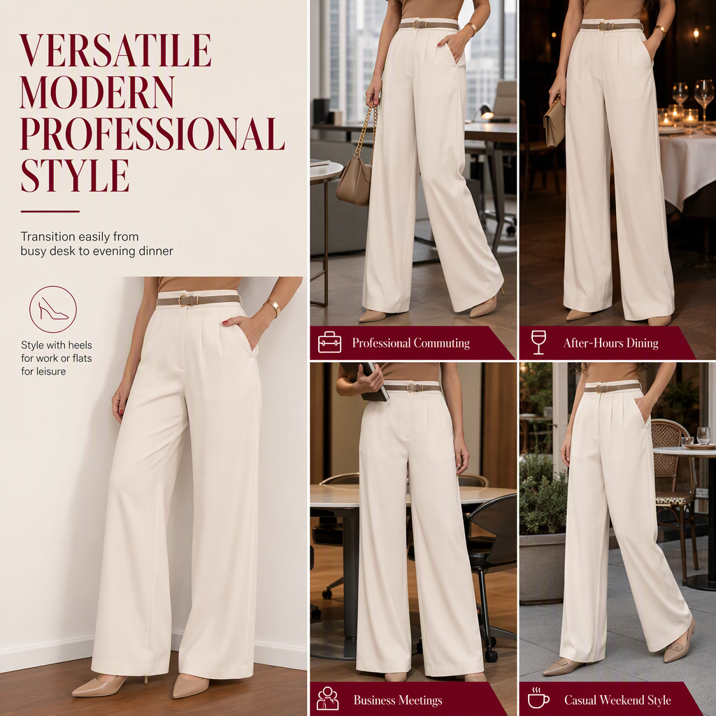 Women's Casual Wide Leg Suit Pants Autumn Winter Long Trousers