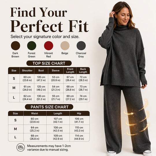 Women's Cozy Turtleneck Sweater and Wide-Leg Pants Set