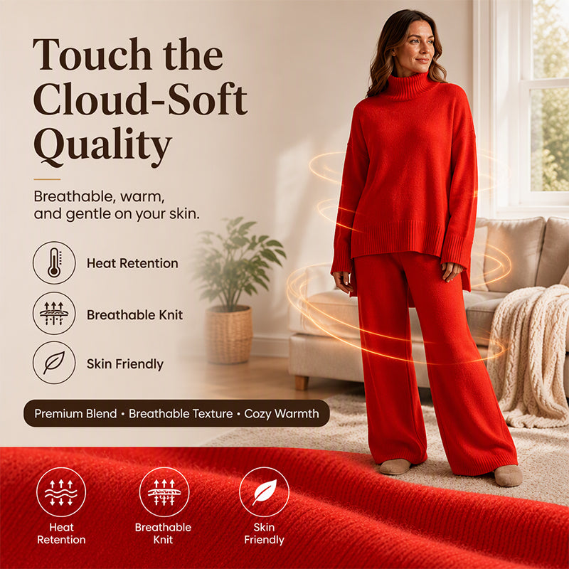 Women's Cozy Turtleneck Sweater and Wide-Leg Pants Set