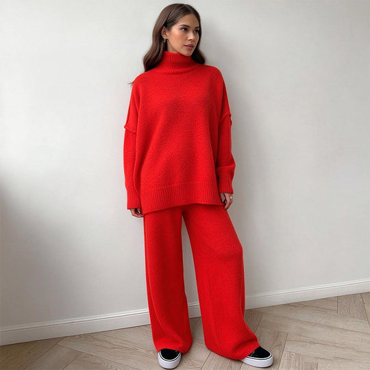 Women's Cozy Turtleneck Sweater and Wide-Leg Pants Set