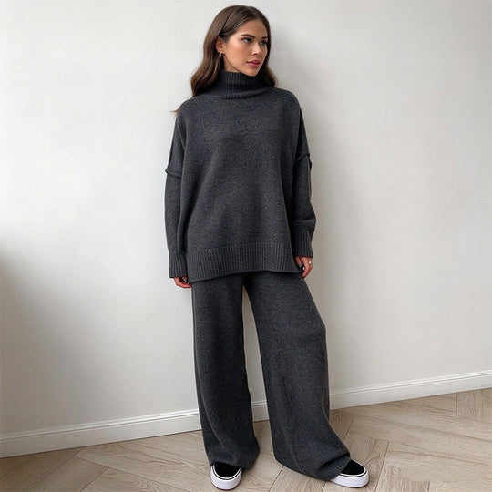 Women's Cozy Turtleneck Sweater and Wide-Leg Pants Set