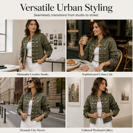 Women's Vintage Symmetrical Button Denim Jacket