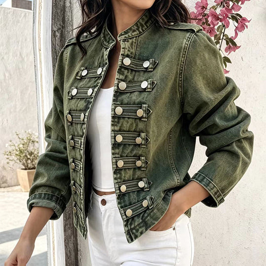 Women's Vintage Symmetrical Button Denim Jacket