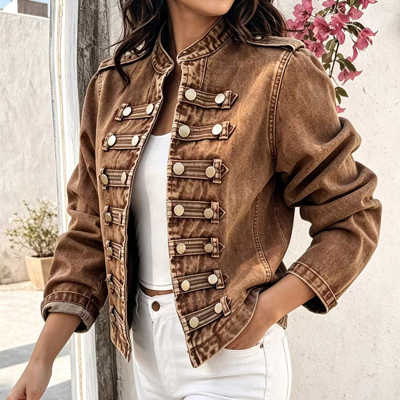 Women's Vintage Symmetrical Button Denim Jacket