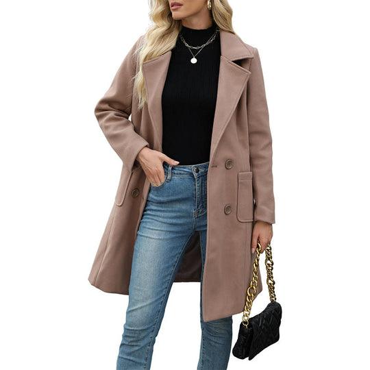 Women's Double-Breasted Woolen Coat
