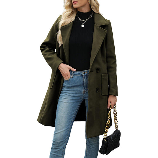 Women's Double-Breasted Woolen Coat
