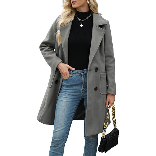 Women's Double-Breasted Woolen Coat