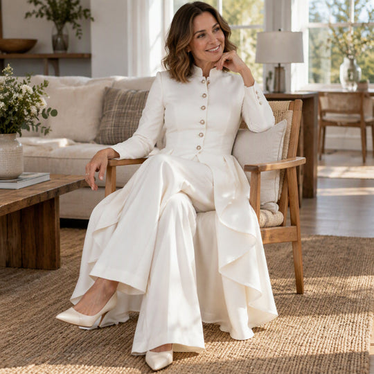 Women's Elegant Longline Coat and Wide-Leg Pants Set