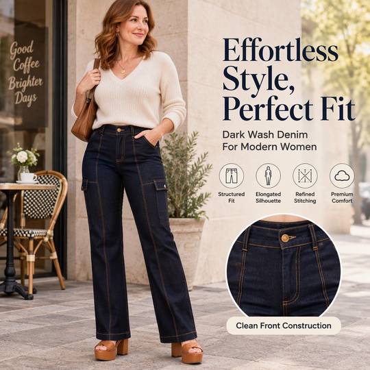 Women's High Waisted Contrast Stitching Wide-Leg Jeans