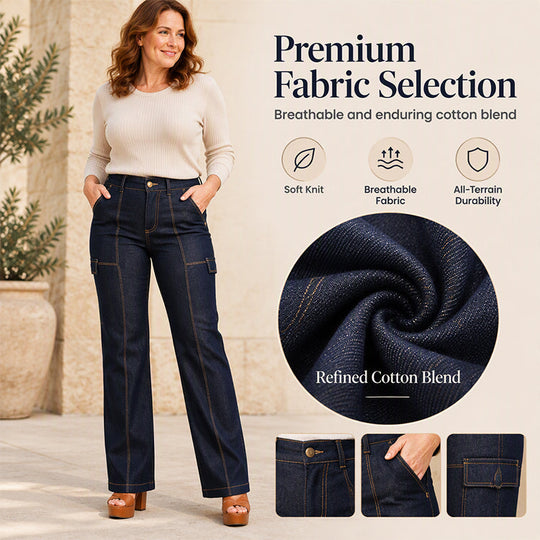 Women's High Waisted Contrast Stitching Wide-Leg Jeans