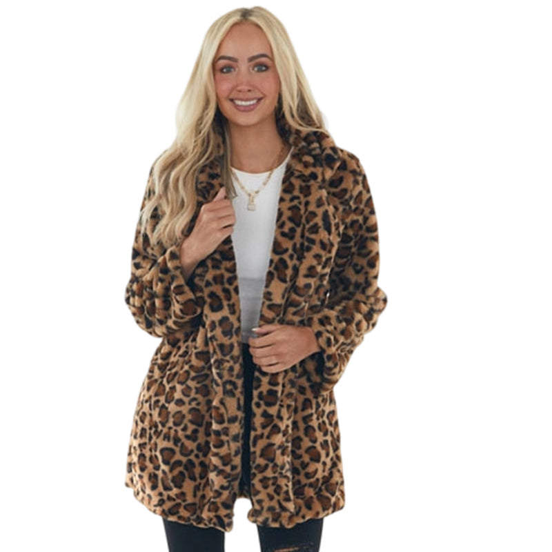 💖Black Friday Mega Deal – 50% off!💖 🐆Women’s Stylish Leopard Print Faux Fur Coat