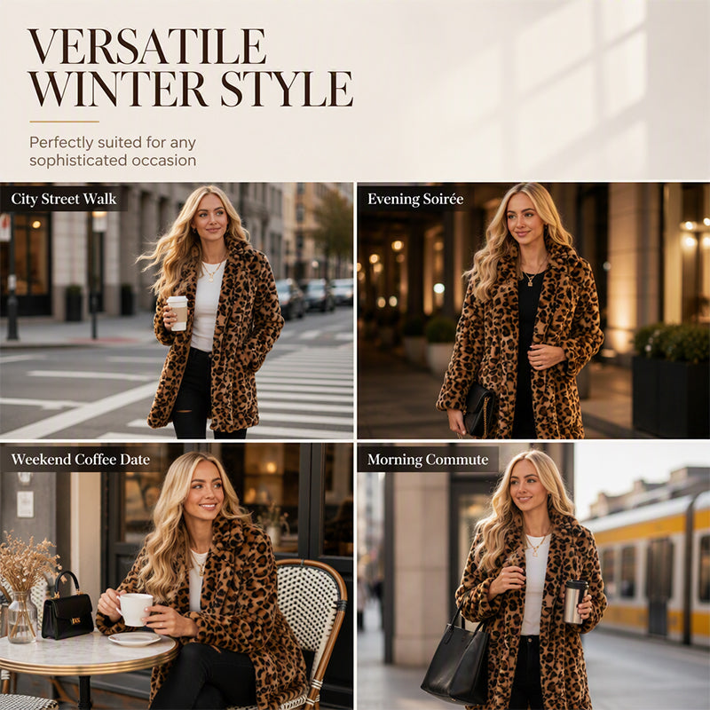 💖Black Friday Mega Deal – 50% off!💖 🐆Women’s Stylish Leopard Print Faux Fur Coat